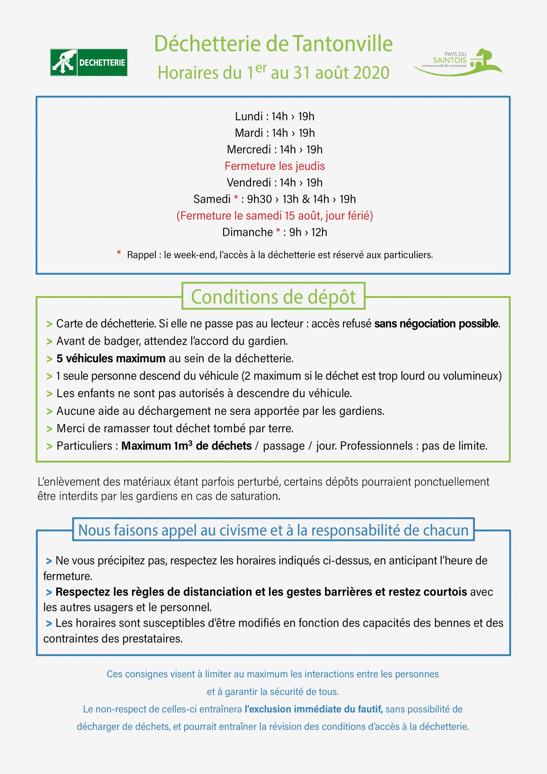 dechetterie tantonville horaires 1er au 31 aout 2020