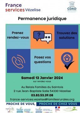 Prochaine permanence juridique : samedi 13 janvier 2024