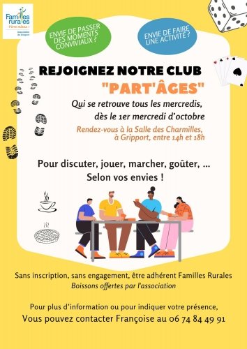 Rejoignez le club "Part'âges" pour discuter, jouer, marcher, gôuter...selon vos envies !